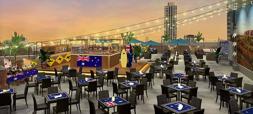 新宿の摩天楼に浮かぶルーフトップテラスで楽しむ各種ドリンクやオーストラリア料理